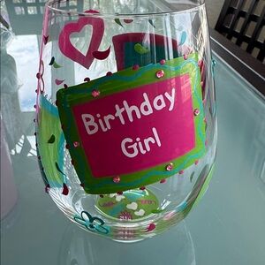 Lolita Birthday Girl Stemless Wine Glass - Pink and Blue